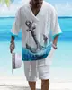 2024 Nuevo Traje Casual Europeo y Americano de Moda en Amazon con Estampado, Oversize, de Punto, Manga Corta y Shorts para Hombre