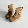 Botas de tornozelo estilo coreano preguiçoso de calçar 2026 fivela de couro superfície do sapato franzida combinação outono/inverno sola plana salto oculto plataforma de altura