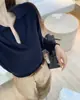 Suéter elegante y discreto, tejido de punto con cuello polo estilo "old money" para mujer, top casual y relajado de manga larga con cuello en V