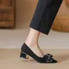 Zapatos Profesionales de Punta Aguda Estilo Tweed para Mujer Verano 2025 Nuevo Estilo Pedrería Tacón Grueso Sexy Nicho Negros de Tacón Alto