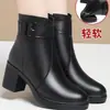 Nueva colección otoño e invierno 2026: botines de tacón grueso para mujer, botas de tacón alto de piel suave, zapatos cálidos y engrosados con forro de algodón, y zapatos de piel con forro de felpa