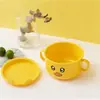 Pato Amarillo Tazón Taza Cuchara Tenedor Juego de 5 Piezas Vajilla Infantil Lindo Dibujo Animado Plato de Cena Plato para Almuerzo de Guardería
