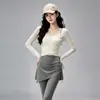 Conjunto de Yoga para Uso Diário para Mulheres Leve Manga Longa Cobertura Calça Esportiva Falsa de Duas Peças Respirável Corrida Fitness Conjunto de Duas Peças