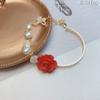 Pulsera de Flor de Perla Rosa Roja y Rosa Blanca para Mujer Diseño Francés de Nicho Ins Pulsera de Lazo