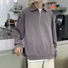 Nueva camiseta tipo polo de media cremallera transfronteriza para hombre, suéter informal retro americano holgado con un diseño elegante y un cuello camisero