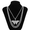 Joyería Transfronteriza Europea y Americana Estilo Hip-hop Mariposa Diamante Completo Collar Versátil Moda Apilada Multicapa Collar para Hombre