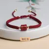 Pulseira de Fio Vermelho com Mantra de Seis Caracteres em Cinábrio para Homens e Mulheres Corda de Mão Vermelha Trançada Ano de Nascimento Seguro e Suave Boa Sorte para a Costa Rezar por Bênçãos