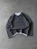Camiseta Falsa Duas Peças Patchwork Retrô para Outono, Caimento Solto, Gola Henley, Barra Contrastante, Top Básico Casual de Manga Longa