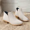 Botas femininas de salto grosso com zíper traseiro, moda atacado tamanho grande, botinhas femininas em estoque, sapatos femininos estilo europeu e americano