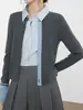 Suéter elegante de punto patchwork de lana de oveja gris para mujer, nuevo modelo de otoño 2026, suéter simple de alta gama
