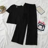 Conjunto Moderno Estilo Coreano Verão 2025 para Mulheres Petite, Realçador de Altura, Top de Manga Curta e Calça de Perna Larga, Conjunto Casual de Duas Peças