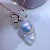 Colgante de Plata de Ley S925 Transfronterizo Europeo y Americano Multiusos Doble C Doble Zircón Colgante de Perla de Agua Dulce con Forma Irregular
