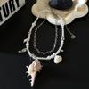 Doce Cool Girl Vento Praia Marisco Concha Pingente de Pérola Camada Dupla Empilhada Usar Colar Elegante Moda Personalidade Colar Acessórios