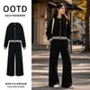 Nuevo conjunto de punto trenzado para mujer, otoño/invierno, con capucha, corte holgado, moderno y casual, de importación