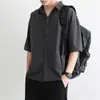 Camisa de Manga Corta con Caída de Seda de Hielo de Verano para Hombre Estilo Coreano Holgada Casual Ropa Interior Negra para Traje Ropa Exterior Estilo Ascético