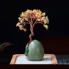 Árvore da Fortuna de Pedra Amarela Natural Triturada, Árvore da Prosperidade, Decoração para Mesa de Escritório em Casa, Base de Cerâmica, Ornamento para Mesa de Chá