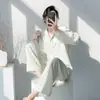 Pijama Mama Sha para Mulheres Primavera e Outono 2026 Novo Estilo Doce de Princesa Roupa de Casa Conjunto de Cor Sólida de Alta Qualidade para Usar por Cima