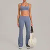 Conjunto de Roupa de Yoga Plissada Invisível Qiu Sha para Mulheres com Calças Flare, Decote Halter e Cintura Dobrável Conjunto Esportivo 4686+2257