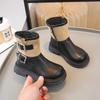 Botas Infantis de Cano Baixo Super Macias Outono e Inverno Botas de Couro para Meninas Estilo Princesa Botas Forradas com Lã Fivela de Cinto Botas Curtas para Meninos