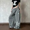 Pantalones casuales retro americanos para hombre con bordado de estrellas de pierna ancha, cordón, ajuste holgado, versátiles, joggers vintage