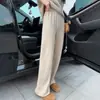 Nuevos Pantalones de Cachemira Otoño Invierno para Mujer Cintura Elástica Color Sólido Ropa Exterior Pantalones Casuales Pierna Recta Simple Pantalones de Lana Pierna Ancha