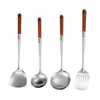 Cuchara de Cocina Especial para Chef de Acero Inoxidable Colador Mango de Madera Cuchara para Cocinar Espátula Acero Inoxidable para el Hogar Engrosado Mango Largo Utensilios de Cocina