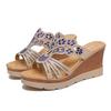 Sandalias de cuña de tacón alto con pedrería de estilo nuevo de verano para mujer, chanclas con plataforma de suela gruesa, tacón de cuña, talla grande, sandalias al por mayor
