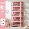 Vitrina de Cristal Rosa para Guardar y Exhibir Artículos, Vitrina a Prueba de Polvo, Armario de Almacenamiento, Vitrina para Figuras