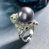 Anillo de gato con incrustaciones de perlas de dos colores gris Aobei y blanco, anillo de moda para mujer, venta al por mayor