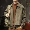 Chaqueta de gamuza de alta gama para hombre para primavera y otoño, corte holgado, talla grande, chaqueta de béisbol con cuello de solapa, abrigo casual retro americano