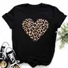 Tamanho Europeu TransfronteiriçoCamiseta Feminina Fashion Estampa de Coração Leopardo Top Gráfico Feminino de Manga Curta Preto