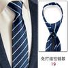 Vestido Camisa de Cuello Blanco para Negocios y Trabajo, Corbata de Cremallera Simple sin Nudos, Rayas Azul Oscuro