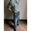 Camisa xadrez azul e amarelo Dopamine healing para homens e mulheres, camisa casual de verão soltinha, cardigã, jaqueta leve