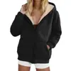 Atacado do fabricante comércio exterior popular casaco de lã de cordeiro para mulheres, moletom espesso com forro de fleece, blusa colorida, cardigã com capuz