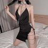 Chica de Paja Correa Plateada Escote en V Profundo con Abertura Mochila que Revela Tentación de Glúteos Secretaria Íntimos Sexy Bata de Noche 1290-2