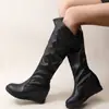 Botas Altas para Mujer, Botas de Montar Petite, Nuevo Estilo 2025, Suela Plana, Botas de Cuero Forradas de Lana, Debajo de la Rodilla, con Aumento Oculto de Altura, Botas de Montar a Media Pantorrilla