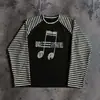 Camiseta Rayada Bicolor Estilo Gótico Americano con Estampado de Notas Personalizada Moda Casual Retro Pullover Top Y2K