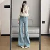 Jeans de Micro-campana Azules Claros con Pedrería Hot-fix Diseño Femenino 2026 Primavera Franceses Completamente con Pedrería Pantalones de Herradura para Commute Algodón Dropshipping