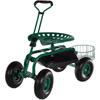 Carro asiento de jardín con asa telescópica y bandeja para herramientas de plástico PP con asiento que puede girar 360 grados