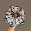 Design Coreano de Alta Qualidade Estampa Gradiente Preto e Branco Anel de Salsicha Embrulhado em Quatro Camadas Gravata de Cabelo de Seda Vintage Elástico de Cabelo