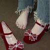 Novos Sapatos Mary Jane de Salto Grosso com Tira de Laço em Cetim Estilo Pequeno Perfume Salto Alto para Mulheres - Primavera 2025