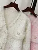 Chaqueta de punto tipo cárdigan de terciopelo imitación visón con abalorios para industria pesada, fragancia pequeña, nueva colección Otoño e Invierno 2025, tendencia para mujer