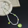 Súper Lindo~ Collar de Manzana Verde Lindo e Infantil para Mujer, Dulce Diseño Girly, Elegante Conjunto de Pulsera, Anillo y Collar