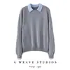 Suéter de punto de cachemira 100% puro estilo universitario con solapa, dos piezas falsas, nuevo color bloqueado para mujer, otoño e invierno, jersey versátil