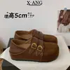Zapatos cerrados estilo Birkenstock para mujer, de cuero genuino, con suela gruesa, que aumentan la altura, colección otoño/invierno 2026, versátiles zapatos casuales slip-on