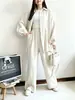 Conjunto de Dos Piezas para Mujer Otoño Invierno 2026 Camisa de Manga Larga con Solapa Botones Pantalones de Cintura Elástica Traje Casual