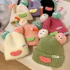 Touca de Tricô Engraçada Colorida Novo Estilo Outono e Inverno Fofa Infantil Pai-Filho Coreana e Japonesa Touca com PomPom Proteção Quente