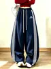 Pantalones de Mujer con Dobladillo Curvo de Tres Barras, Nuevo Estilo Otoño 2026, Pantalones Deportivos Holgados de Moda, Cintura Elástica con Cordón, Pantalones Casuales Bordados