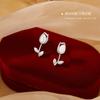 Pendientes de botón de plata de ley S925 Fangxing estilo coreano de moda elegantes de tulipán Ópalo para mujer de moda frescos dulces combinan con todo