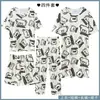 Pedido Extranjero de Amazon Lindo Camisón Pantalón Largo Conjunto de Pijama de Cuatro Piezas Estilo Multi-Dibujos Animados Manga Corta Ropa de Casa Pantalones Cortos Transfronterizo